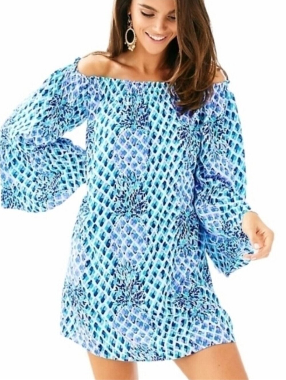 NEW Lilly Pulitzer Nevie Of The Shoulder Dress In Toe In Pineapple Print
